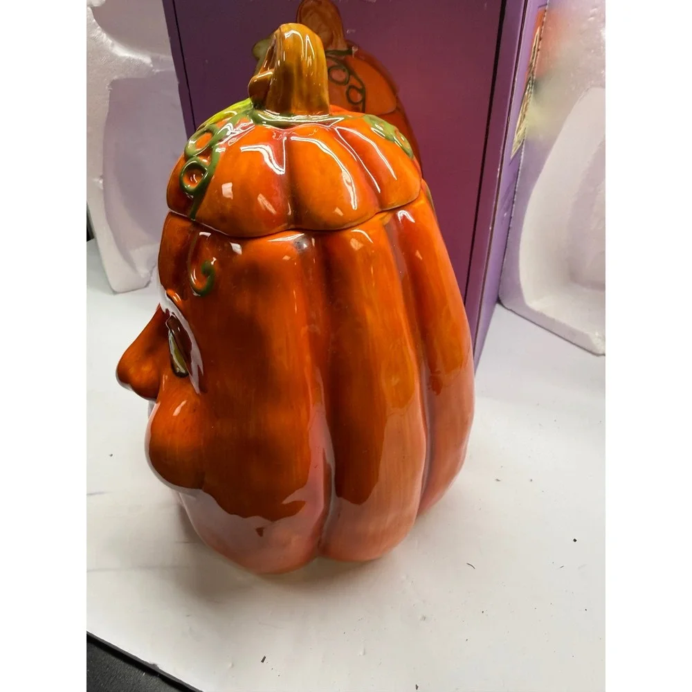 Vintage Halloween Ceramic Pumpkin Cookie Jar SmilingJack O Lantern Orange Glossy